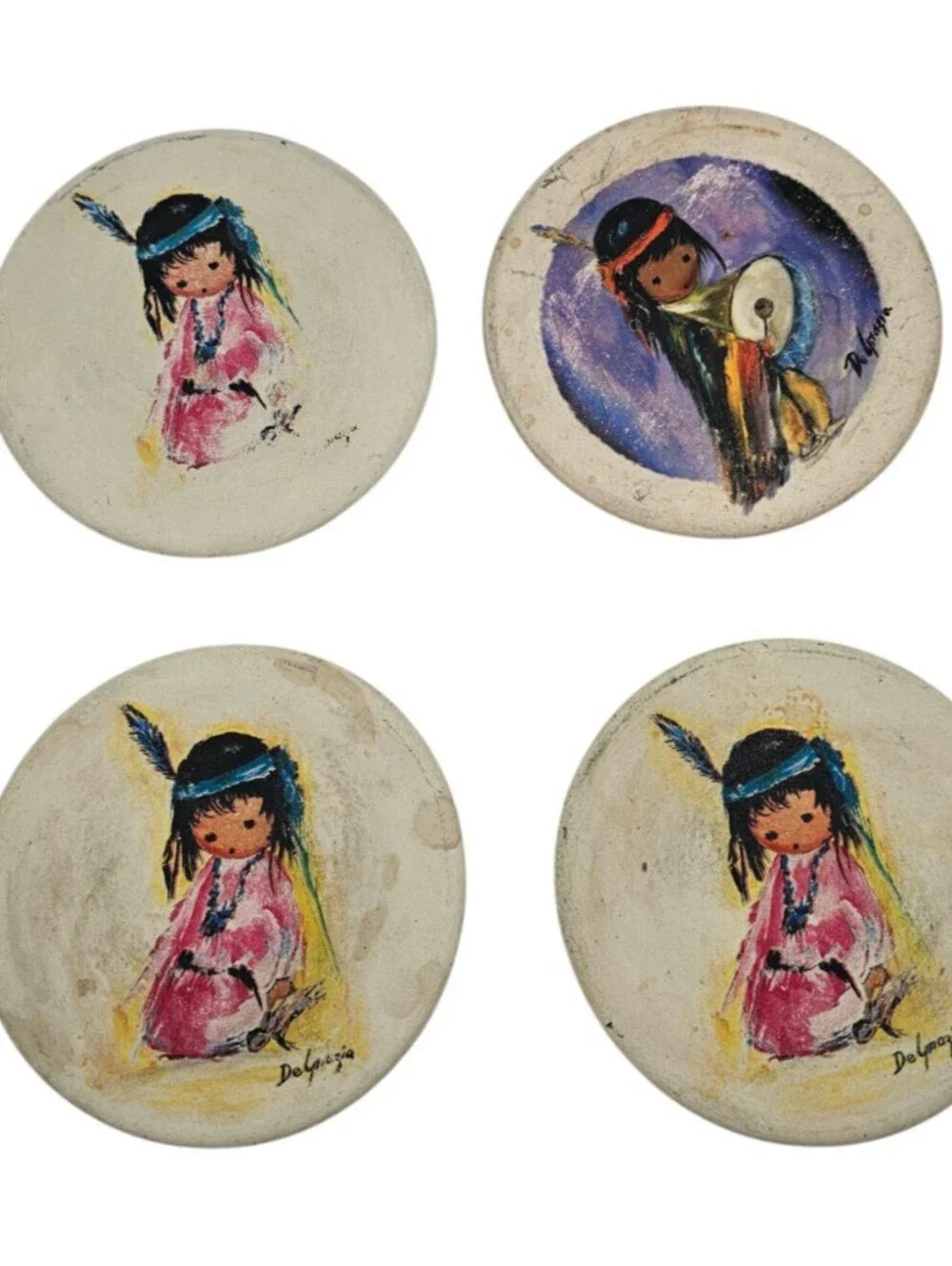Ted DeGrazia sandstone drink coaster set featuring southwestern children art
